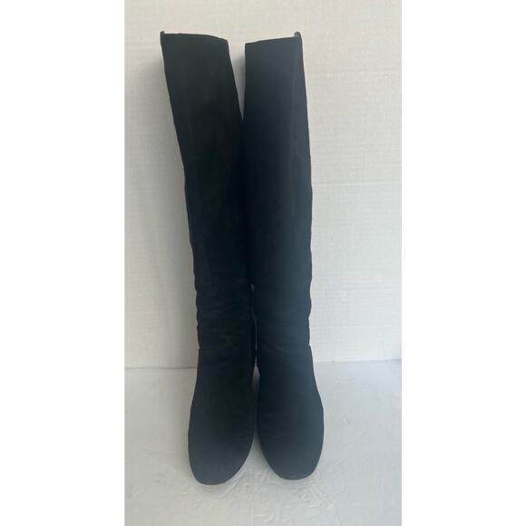 Gucci Black Suede Knee High Wedge Heel Pull On Round Toe Boots 203924 Sz 7.5M - Picture 3 of 13